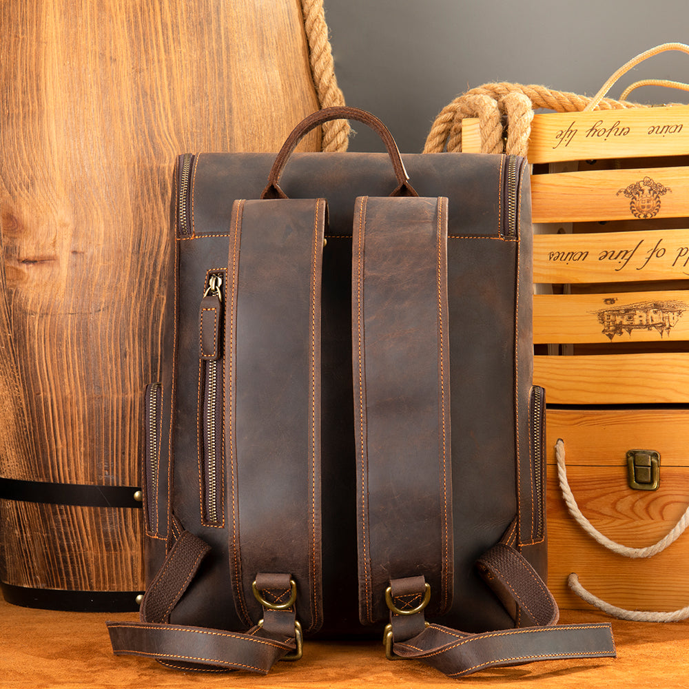 Velavio Atlas leather laptop backpack — large capacity main compartment for daily work and travel
