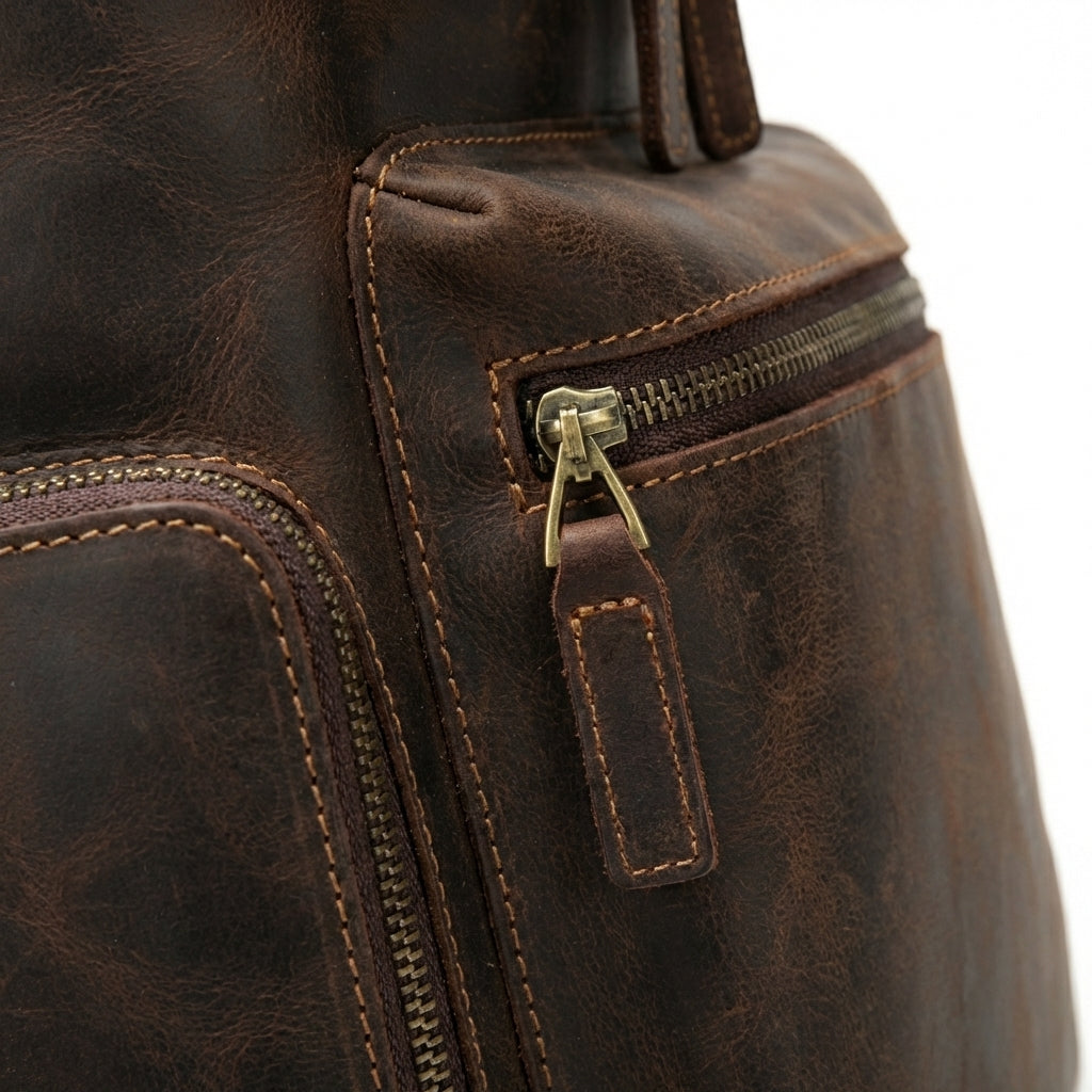 Velavio Atlas vintage-style brown Crazy Horse leather backpack for work and travel